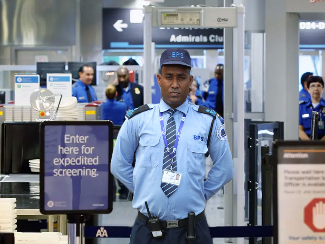 security guard standing out for security check